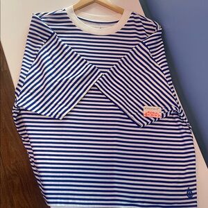 NWT Free People Blue and White Striped tackle tee, large